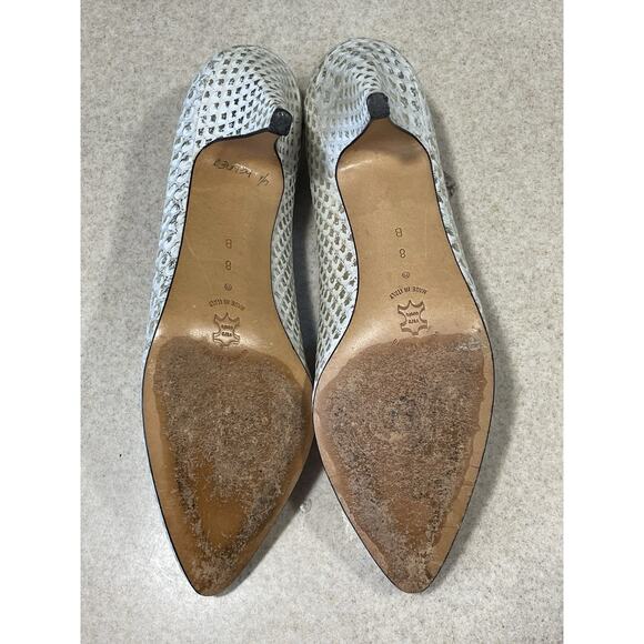 Amalfi Italian Leather Snakeskin Print White/Shiny Gold Pumps Women’s 8B Wedding - Picture 7 of 11